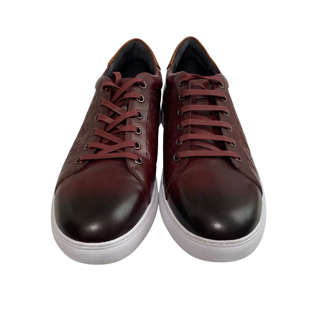 Robert Graham Mens RG5448L Burgundy Embossed Skull Floral Leather Sneakers 10.5